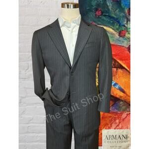 Armani Collezioni Mens 42R 34x28 Gray Multi-Stripe Designer Suit Italian Wool